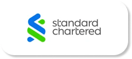 Logo of Standard Chartered bank with blue and green design elements.