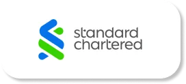 Logo of Standard Chartered bank with blue and green design elements.