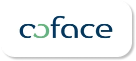 Logo of Coface with stylized letters "co" in green and "face" in dark grey on a white background.